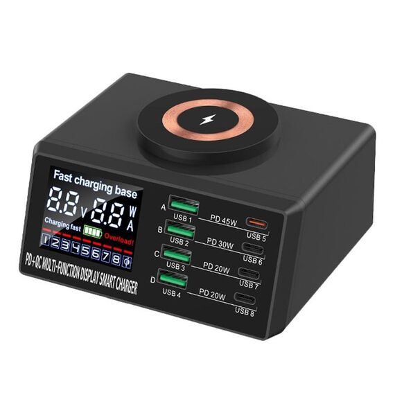 Caricabatterie wireless magnetico intelligente multi-porte QI X9M 9 in 1 110 W USB+PD, specifiche: spina USA nera
