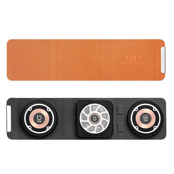 Caricabatterie wireless pieghevole Magsafe 3 in 1, ricarica wireless veloce portatile (arancione)