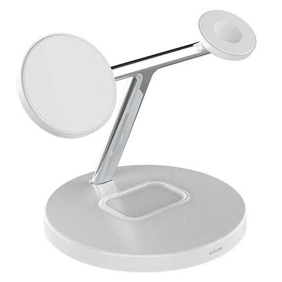 D10 3-in-1 15W Magnetico Cellulare Auricolare Orologio Caricabatterie Wireless Rapido (Bianco)