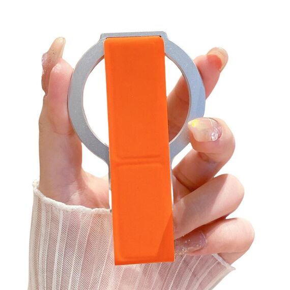 Supporto magnetico per telefono con cinturino in pelle (arancione + argento)