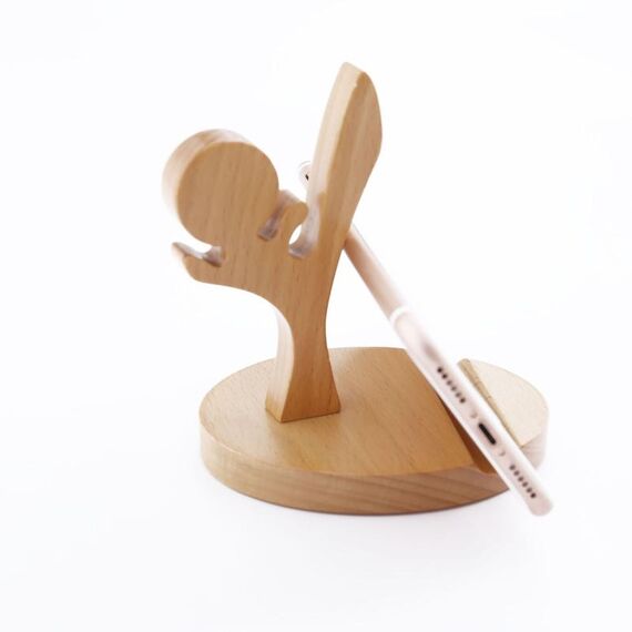 Staffa per telefono cellulare in legno Portacellulare pigro in faggio, stile: Kung Fu
