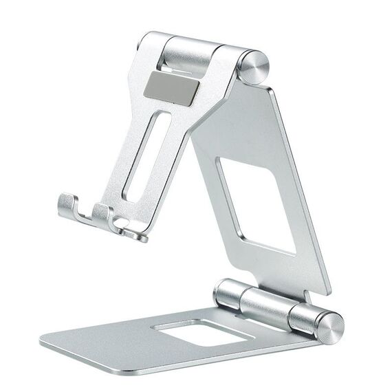Supporto pigro per tablet da tavolo con doppio supporto per telefono cellulare pieghevole Z10A in lega di alluminio (argento)