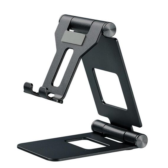 Supporto pigro per tablet da tavolo con doppio supporto per telefono cellulare pieghevole Z10A in lega di alluminio (nero)