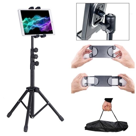 Supporto regolabile per tablet, treppiede retrattile per telefono cellulare, modello: 306 (con borsa in tessuto)
