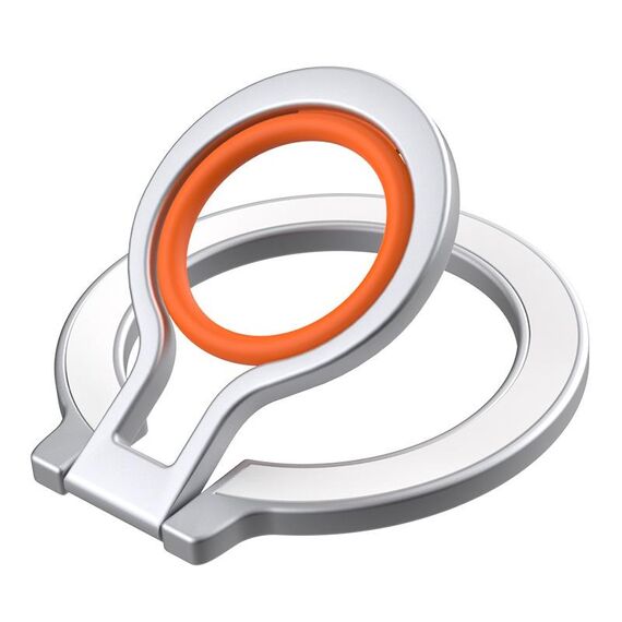 Supporto magnetico per telefono cellulare in lega di zinco con anello di protezione in silicone (argento + arancione)
