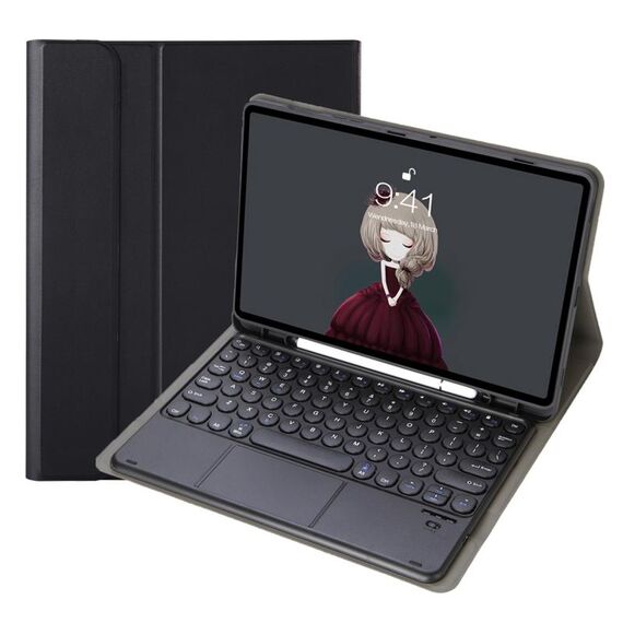 YA098B-A Struttura agnello staccabile Texture rotonda Tastiera Bluetooth Custodia in pelle Bluetooth con touch Control & Pen Slot & Stand per iPad 10.2 (2020) & (2019) (nero)