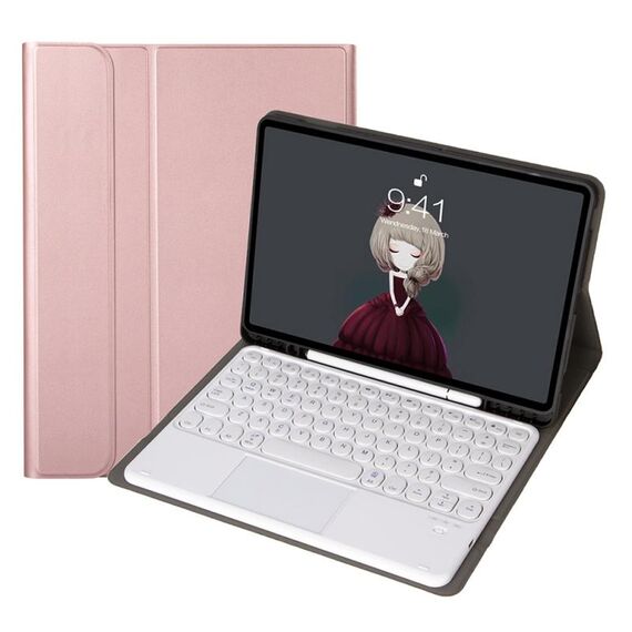 YA098B-A Struttura agnello staccabile con texture rotonda Tastiera Bluetooth Custodia in pelle Bluetooth con Touch Control & Pen Slot & Stand per iPad 10.2 (2020) & (2019) (oro rosa)