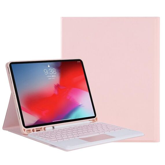 YT11B-A 2021 Struttura della pelle di caramelle staccabile della pelle rotonda Custodia in pelle da tastiera Bluetooth con touch Control & Pen Slot & Stand per iPad Pro 11 (2021) (Rosa)