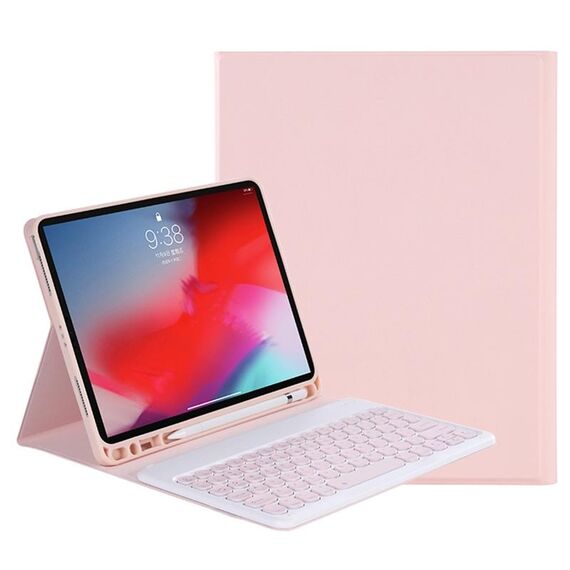 Y-C11B 2021 Struttura della pelle di colore della caramella staccabile della pelle rotonda Custodia in pelle della tastiera Bluetooth con slot della penna e supporto per iPad Pro 11 (2021) (rosa)