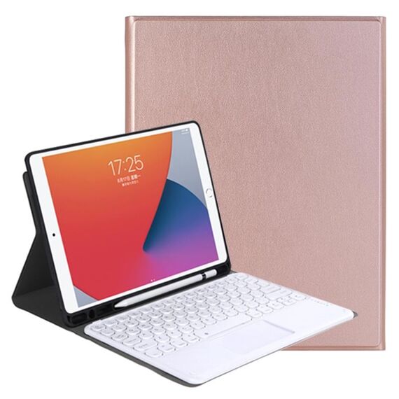 YA11B-A 2021 Struttura agnello staccabile Texture rotonda Tastiera Bluetooth Custodia in pelle Bluetooth con touch Control & Pen Slot & Stand per iPad Pro 11 (2021) (oro rosa)