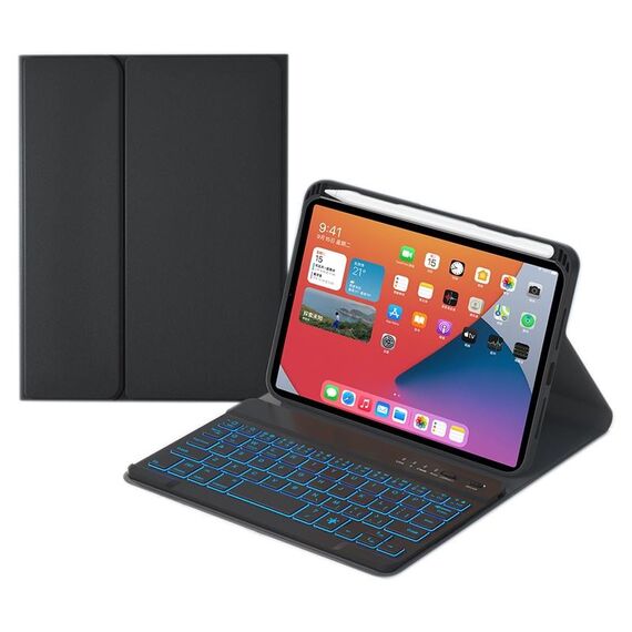 HK006D Quadrato Tasti quadrati Bluetooth Bluetooth Bluetooth Custodia in pelle con retroilluminazione e supporto per iPad mini 6 (nero)