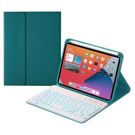 HK006D Quadrato Tasti quadrati Bluetooth Bluetooth Bluetooth Custodia in pelle massima con retroilluminazione colorata e supporto per iPad mini 6 (verde scuro)
