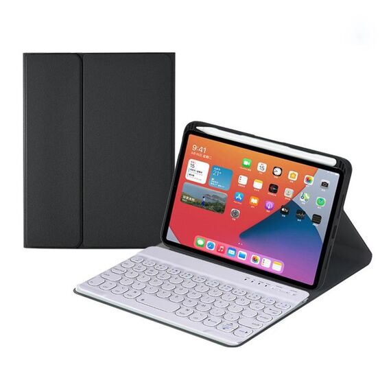 Custodia in pelle Bluetooth Bluetooth a tasti rotondi HY006 con supporto per iPad mini 6 (nero)