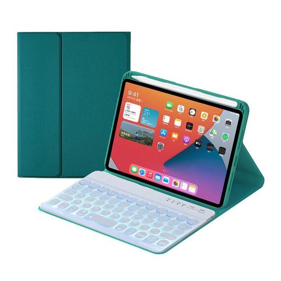 HY006D Tasti rotondi Caso di pelle Bluetooth rimovibile con retroilluminazione colorata e supporto per iPad Mini 6 (verde scuro)