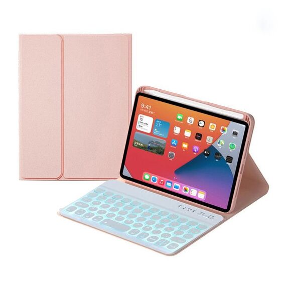Caso di custodia in pelle Bluetooth rimovibile a tastiera rotonda HY006D con retroilluminazione colorata e supporto per iPad mini 6 (rosa)