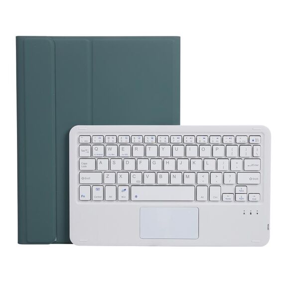 A11B-A Lambskin texture quadrato Keycap tastiera Bluetooth custodia in pelle con controllo touch per iPad Air 4 2020 10.9 / Pro 11 pollici 2021 e 2020 e 2018 (verde scuro)