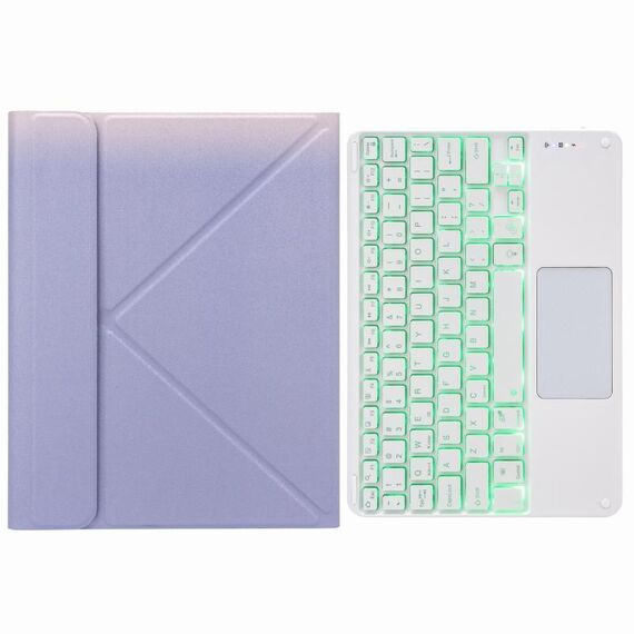 H-097CS Toccare la retroilluminazione tastiera Bluetooth in pelle con supporto a tre volte per iPad 9.7 2018 e 2017 (viola)