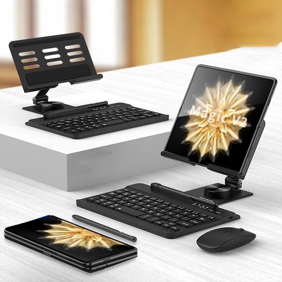 Per Honor Magic V2 GKK Tastiera Bluetooth + Supporto pieghevole + Penna capacitiva + Mouse Bluetooth (Nero)