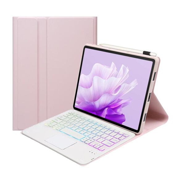 Per Huawei MatePad 11.5 S 2024 AH20-AS Custodia per tablet in pelle con tastiera Bluetooth retroilluminata staccabile ultrasottile con touchpad (rosa bianco)