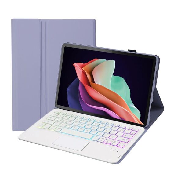 Per Huawei MatePad SE 10.4 AH13-AS Custodia per tablet in pelle con tastiera Bluetooth retroilluminata staccabile ultrasottile con touchpad (bianco lavanda)