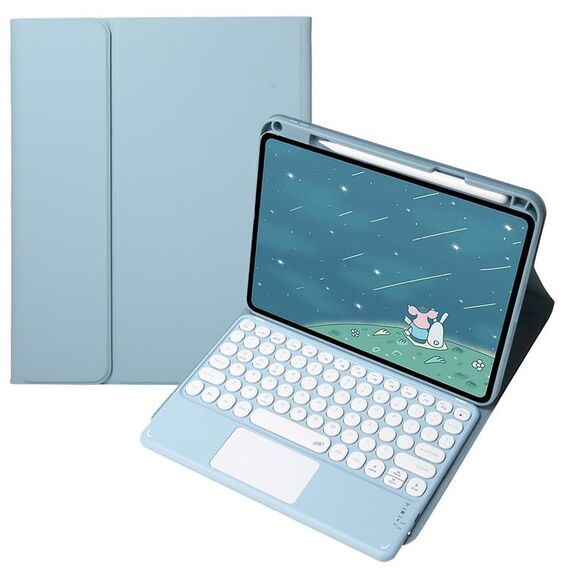 Per Infinix Xpad 11 pollici Candy Color Round Keys Bluetooth Tastiera Custodia in pelle con touchpad (Misty Blue)