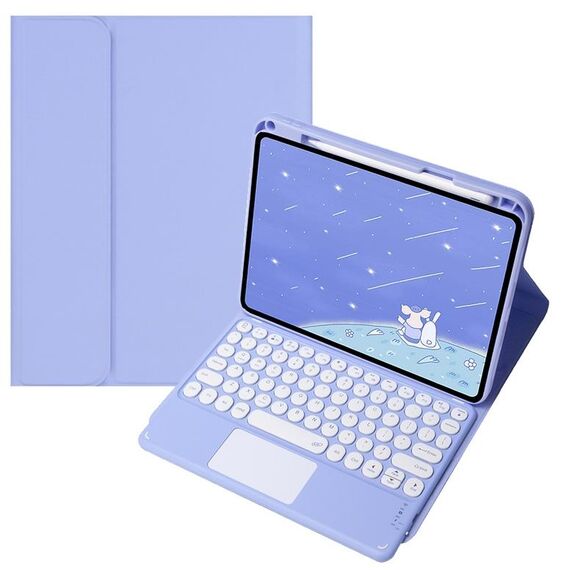 Per Infinix Xpad 11 pollici Candy Color Round Keys Bluetooth Keyboard Custodia in pelle con touchpad (viola chiaro)