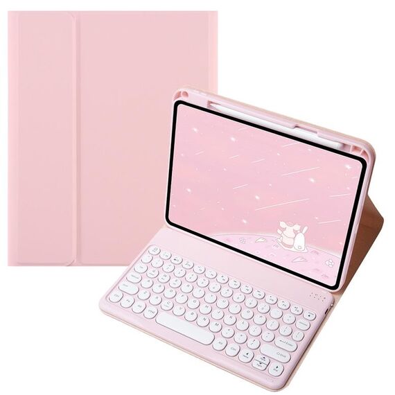 Per Infinix Xpad 11 pollici Candy Color Round Keys Bluetooth Keyboard Custodia in pelle (rosa)