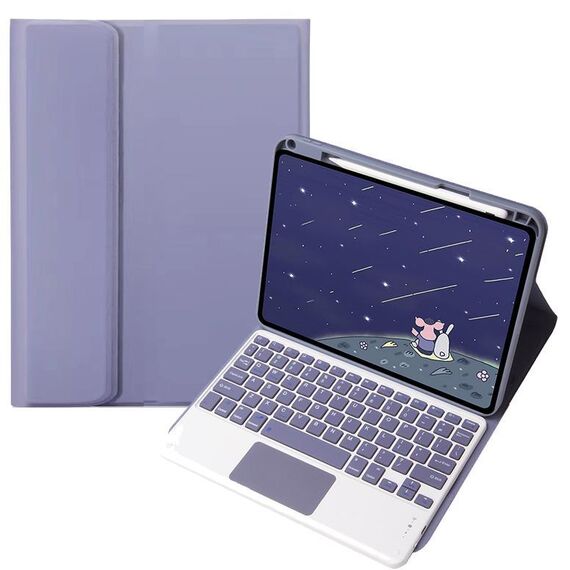 Per OPPO Pad 3 / Pad 2 Custodia in pelle con tastiera Bluetooth color caramella, tasti quadrati con touchpad (grigio lavanda)
