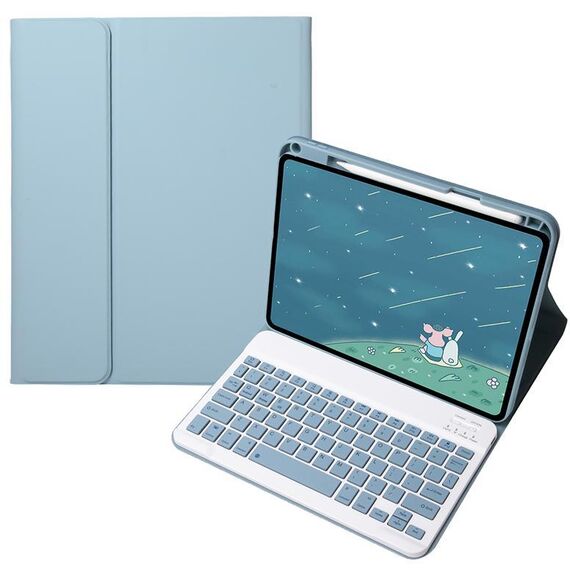 Per OPPO Pad 3 / Pad 2 Custodia in pelle con tastiera Bluetooth color caramella, tasti quadrati (blu nebbia)
