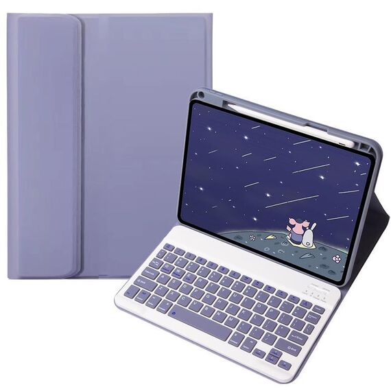 Per OPPO Pad 3 / Pad 2 Custodia in pelle con tastiera Bluetooth color caramella, tasti quadrati (grigio lavanda)