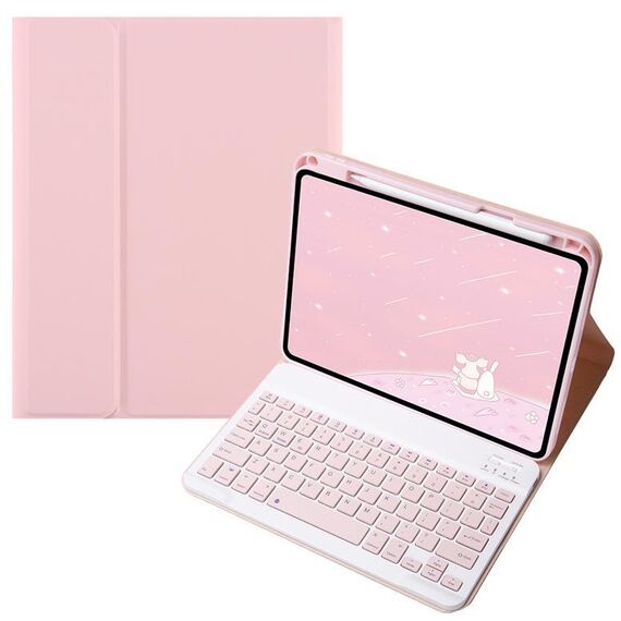 Per OPPO Pad 3 / Pad 2 Custodia in pelle con tastiera Bluetooth color caramella, tasti quadrati (rosa)