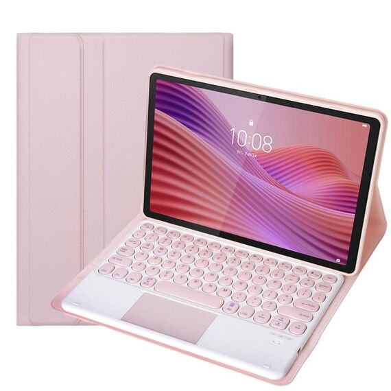 Custodia per tablet in pelle con tastiera Bluetooth con tasti rotondi staccabili ultrasottili per Lenovo Tab 10.1 / ZhaoYang K10C 10.1 YAM29-A con touchpad (rosa e bianco)