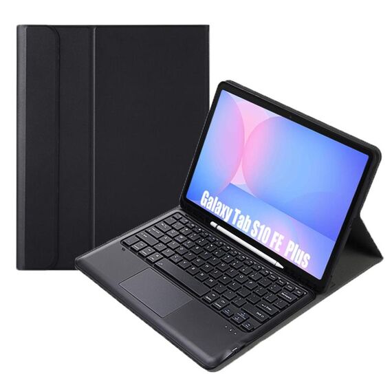 Custodia in pelle per tablet Samsung Galaxy Tab S10 FE+ A820B-A con tastiera Bluetooth staccabile e touchpad (nera)