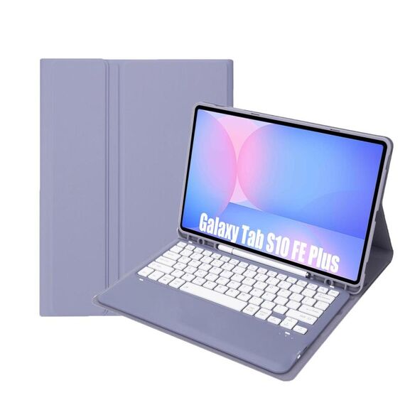 Custodia in pelle per tablet Samsung Galaxy Tab S10 FE+ A820B con tastiera Bluetooth staccabile e slot per penna (viola)