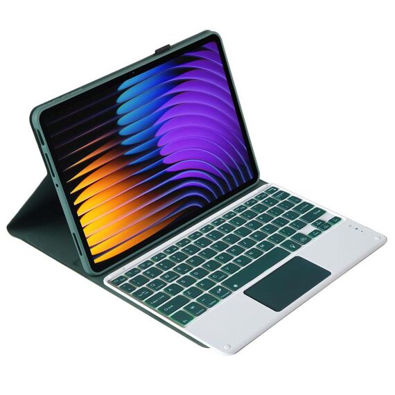 Custodia in pelle per tablet Xiaomi Pad 7 / Pad 7 Pro 11.2 PST-MI7 con tastiera retroilluminata e touchpad (verde scuro)
