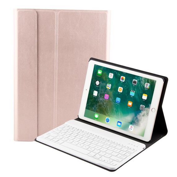 FT-1030D Tastiera con struttura spazzolata Bluetooth 3.0 ABS + custodia in pelle con texture pelle per iPad Air / Air 2 / iPad Pro da 9,7 pollici, con regolazione dell'angolo a tre marce / funzione magnetica / sospensione (rosa)