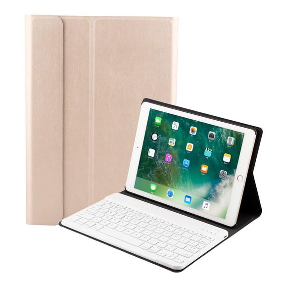 FT-1030D Tastiera con struttura spazzolata Bluetooth 3.0 ABS + custodia in pelle con texture pelle per iPad Air / Air 2 / iPad Pro da 9,7 pollici, con regolazione dell'angolo a tre marce / funzione magnetica / sospensione (oro)