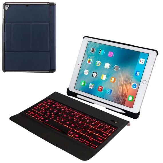 T-201D Tastiera ultrasottile Bluetooth 3.0 staccabile + custodia in pelle con texture pelle di agnello per iPad Air / Air 2 / iPad Pro da 9,7 pollici, supporto regolazione multi-angolo / retroilluminazione (blu)