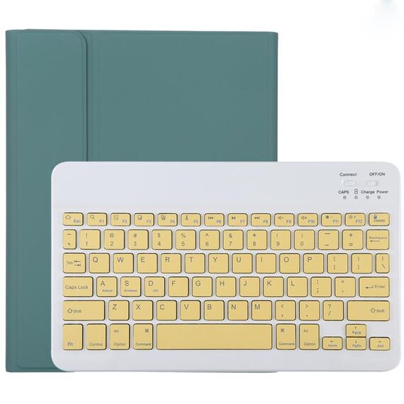 TG11B Tastiera Bluetooth staccabile gialla + custodia protettiva in pelle microfibra per iPad Pro da 11 pollici (2020), con slot per penna e supporto (verde scuro)