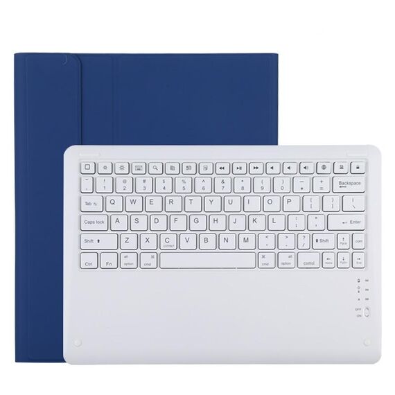 Custodia protettiva in pelle microfibra con tastiera Bluetooth staccabile T129 per iPad Pro da 12,9 pollici (2020), con supporto (blu)