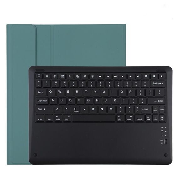 Custodia protettiva in pelle microfibra con tastiera nera Bluetooth rimovibile T129 per iPad Pro da 12,9 pollici (2020), con supporto (verde scuro)