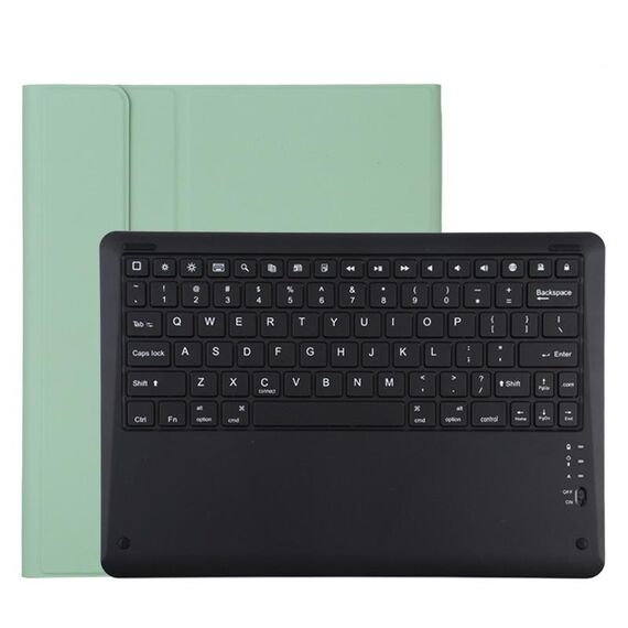 Custodia protettiva in pelle microfibra con tastiera nera Bluetooth rimovibile T129 per iPad Pro da 12,9 pollici (2020), con supporto (verde)