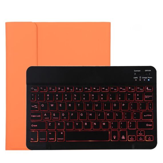 TG11BS Tastiera Bluetooth staccabile nera + custodia protettiva in pelle in microfibra per iPad Pro da 11 pollici (2020), con retroilluminazione, slot per penna e supporto (arancione)
