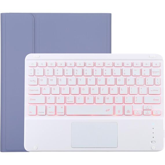 TG-102BCS Tastiera Bluetooth staccabile bianca + Custodia protettiva in pelle in microfibra per iPad 10,2 pollici / iPad Air (2019), con touch pad e retroilluminazione, slot per penna e supporto (viola)