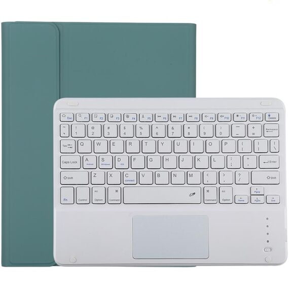 TG-102BC Tastiera Bluetooth staccabile bianca + custodia protettiva in pelle in microfibra per iPad da 10,2 pollici / iPad Air (2019), con touch pad, slot per penna e supporto (verde scuro)