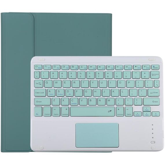 TG-102BC Tastiera Bluetooth verde staccabile + custodia protettiva in pelle in microfibra per iPad 10,2 pollici / iPad Air (2019), con touch pad, slot per penna e supporto (verde scuro)