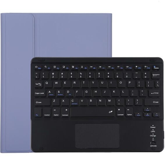 Tastiera nera Bluetooth Bluetooth TG97BC + custodia protettiva in cuoio in microfibra per iPad 9.7 pollici, con touch pad e slot e supporto per penne (viola)