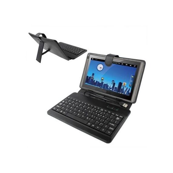 Custodia in pelle universale per tablet PC da 7 pollici con tastiera in plastica USB (nera)