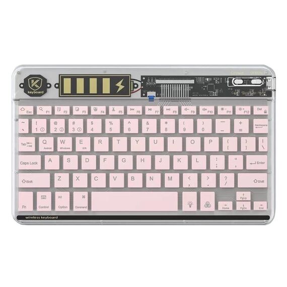 Tastiera Bluetooth con illuminazione trasparente Tastiera silenziosa wireless da 10 pollici (rosa)