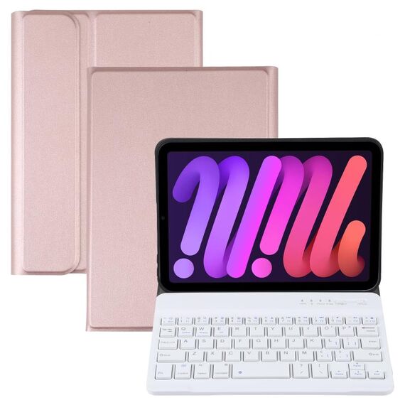 Custodia in pelle Bluetooth in pelle Bluetooth a Lambs Struttura A06 con supporto per iPad mini 6 (oro rosa)